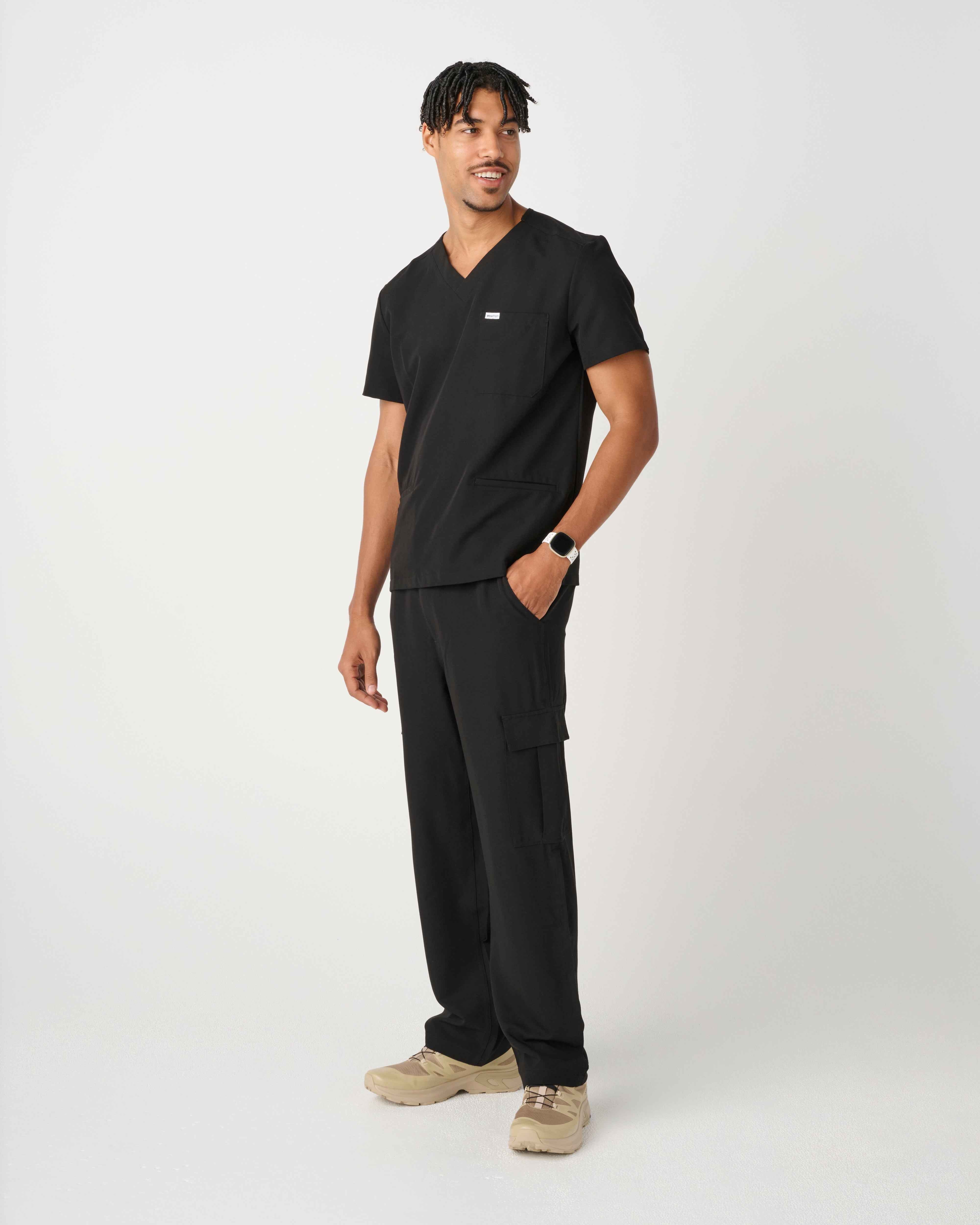 CANBERRA Three-Pocket Scrub Top Black