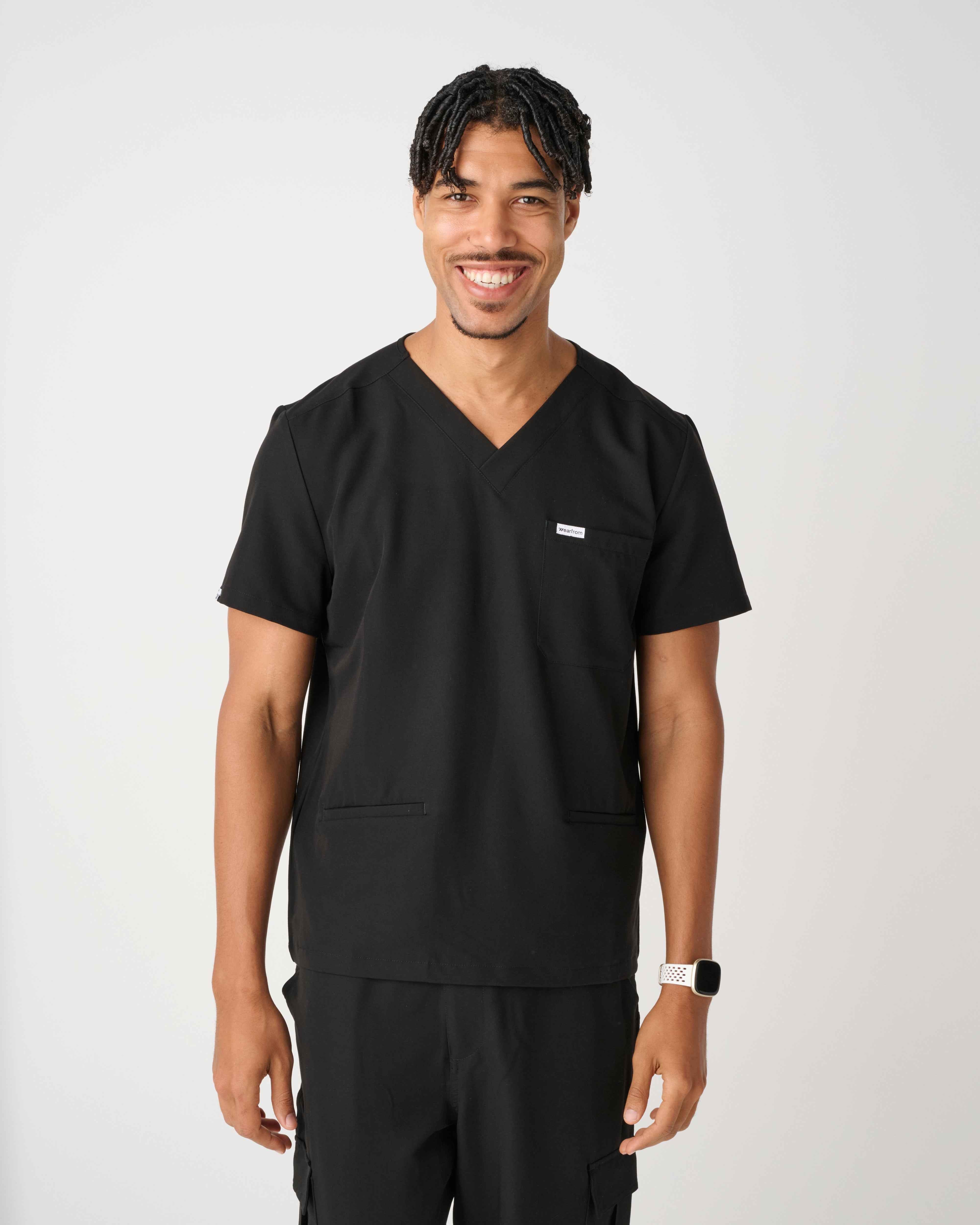 CANBERRA Three-Pocket Scrub Top Black