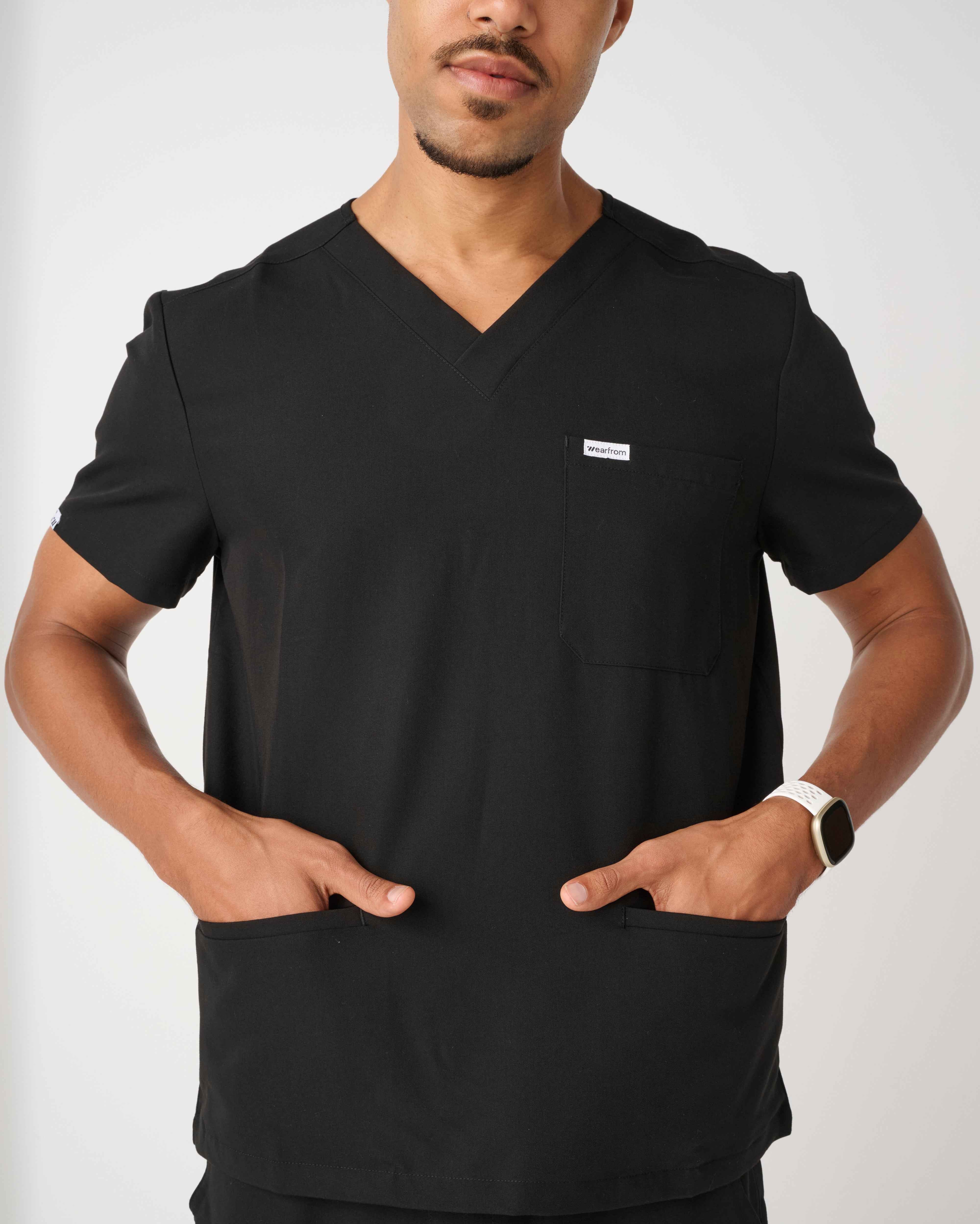 CANBERRA Three-Pocket Scrub Top Black