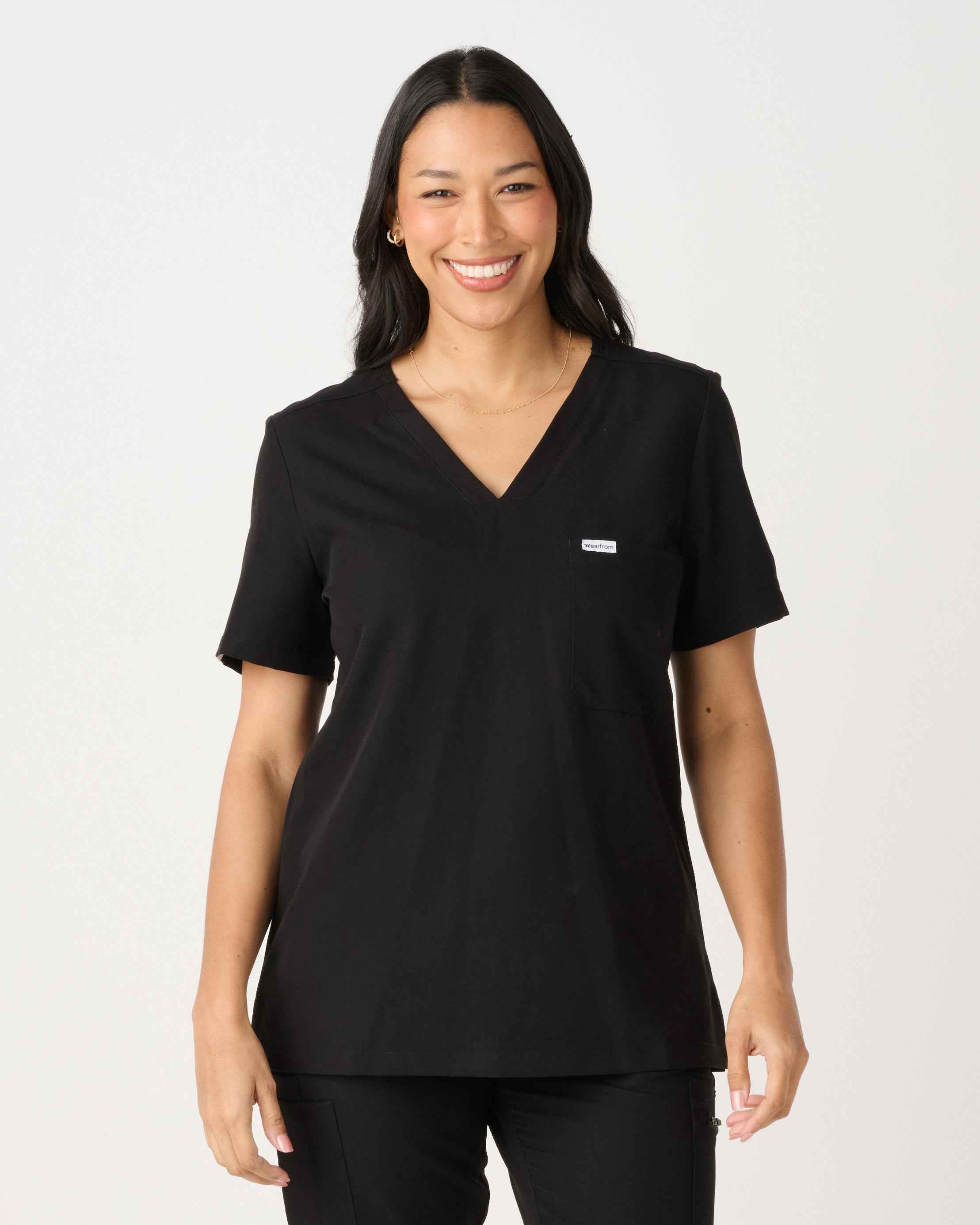 BRISBANE One-Pocket Scrub Top Black