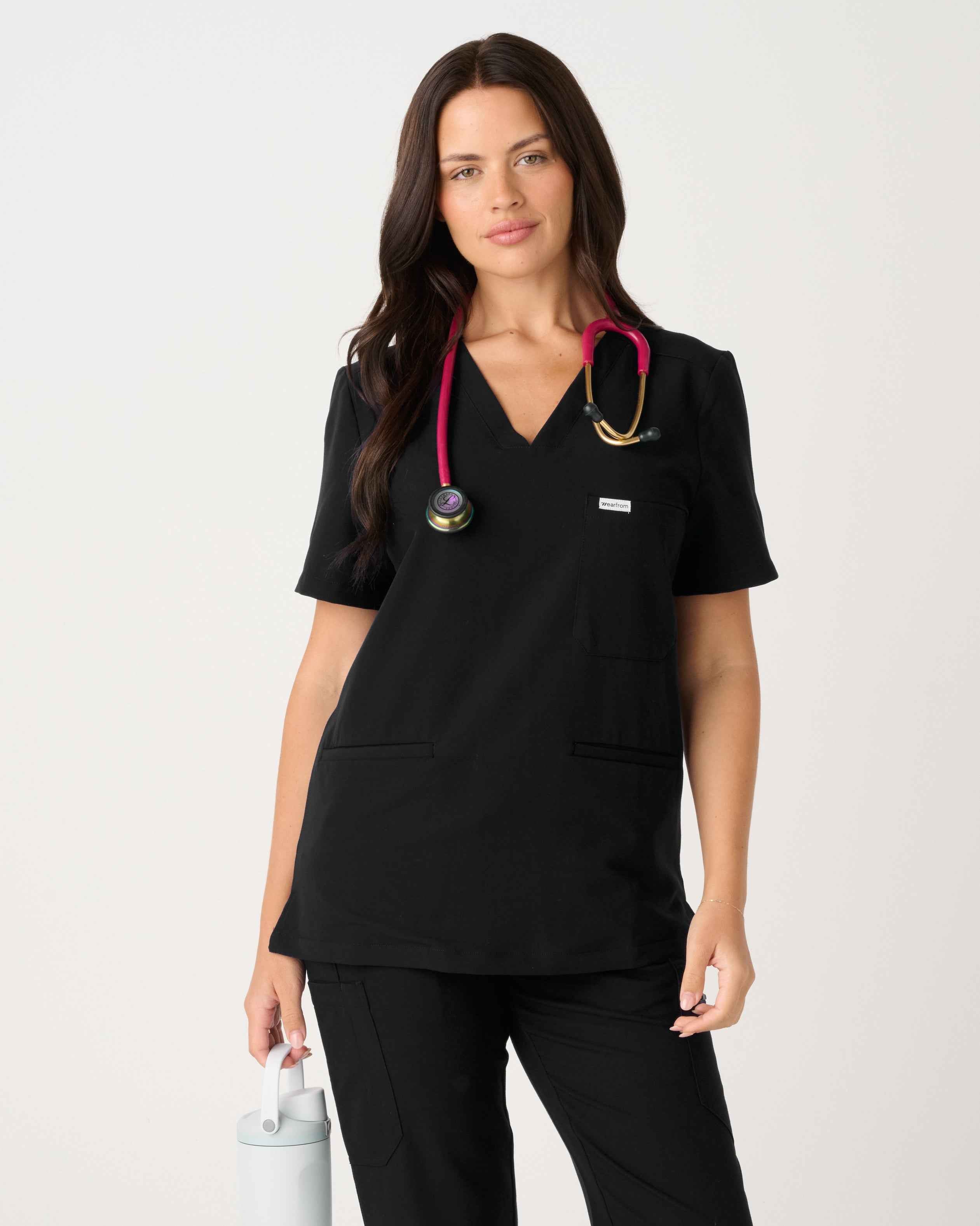 MELBOURNE Three-Pocket Scrub Top Black